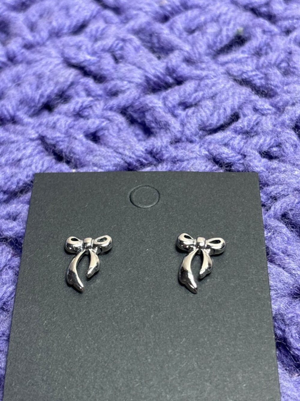 Silvertone Bow Stud Earrings 5/8 inch